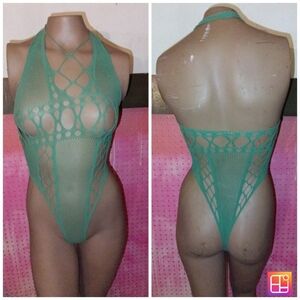 One Piece Lingerie Dancewear Fishet Bodysuit Halter Style Green